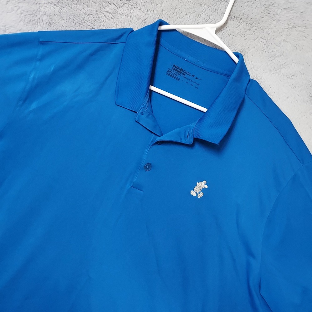 Nike Polo Shirt Mens XXL Disney Mickey Mouse Logo Dri Fit Golf Blue 2XL Preppy